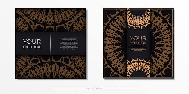 Invitation card template with dewy patterns.stylish vector design for postcard in black color with monograms