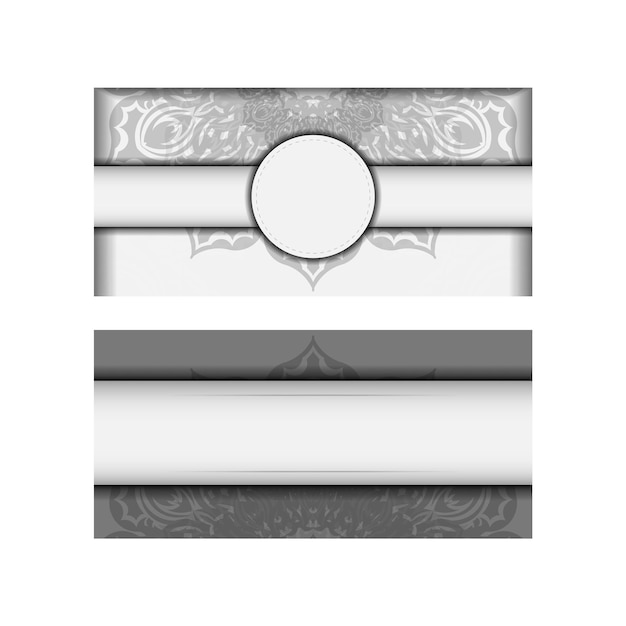 Шаблон пригласительного билета с местом для текста и орнамента. дизайн открытки вектор белого цвета с черным орнаментом мандалы.