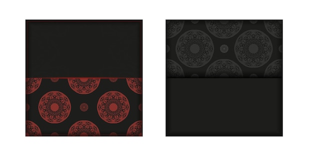 텍스트와 빈티지 장식품을 위한 장소가 있는 초대 카드 템플릿. 고급스러운 패턴의 블랙과 레드 컬러로 바로 인쇄 가능한 엽서 디자인.