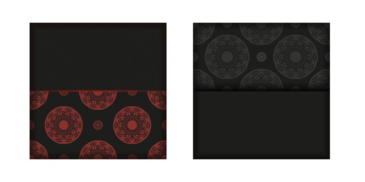 Vector invitation card template with place for your text and vintage ornaments. ready-to-print postcard design in black and red color with luxurious patterns.