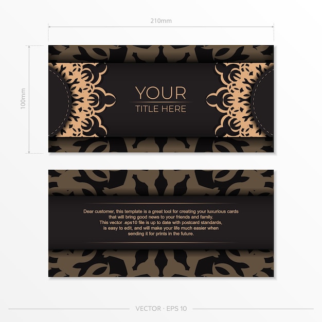 Invitation card template with vintage patterns.Stylish vector design for greeting card in black color with greek