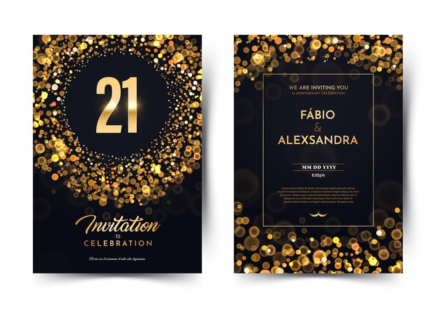 Vector invitation card twenty one years wedding anniversary