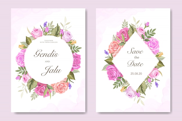 Invitation card with beautiful floral and leaves