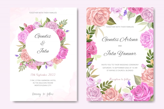Invitation card with beautiful floral and leaves