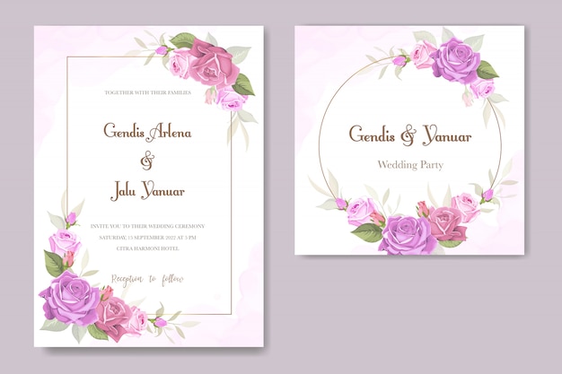 invitation card with beautiful floral and leaves