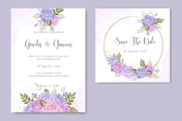 invitation card with beautiful floral and leaves