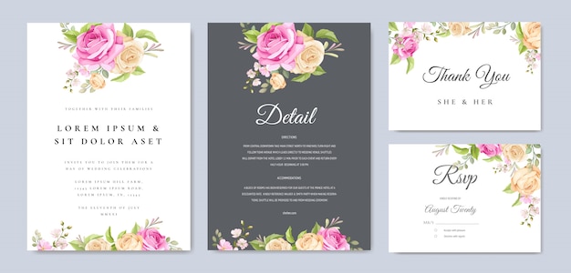 Carta di invito con bellissimo modello di rose gialle e rosa