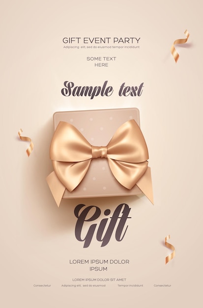 Invitation card with gift box and golden bow