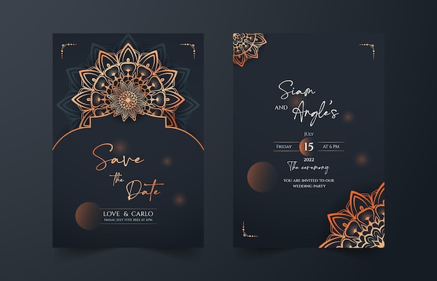 Invitation card with Golden Mandala Design and Mandala Background Design