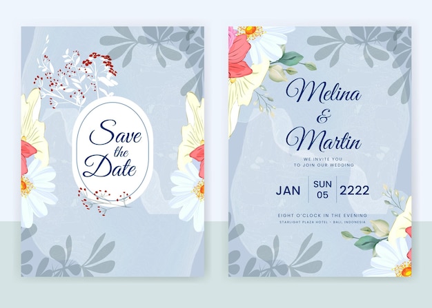 Invitation Card with watercolor background. beautiful blooming floral  hand drawing Wedding card.