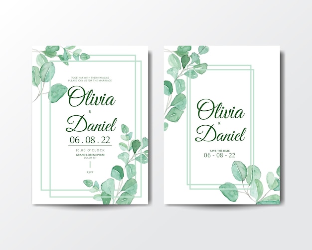 Invitation card with watercolor leaf background