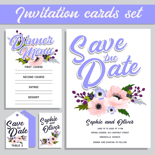 Invitation cards set with floral design