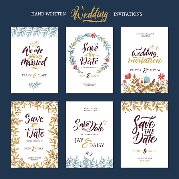 Invitation cards for wedding with calligraphy words.