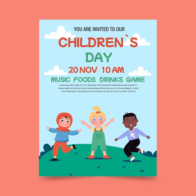 Invitation flyer for a children's day party International children are happy