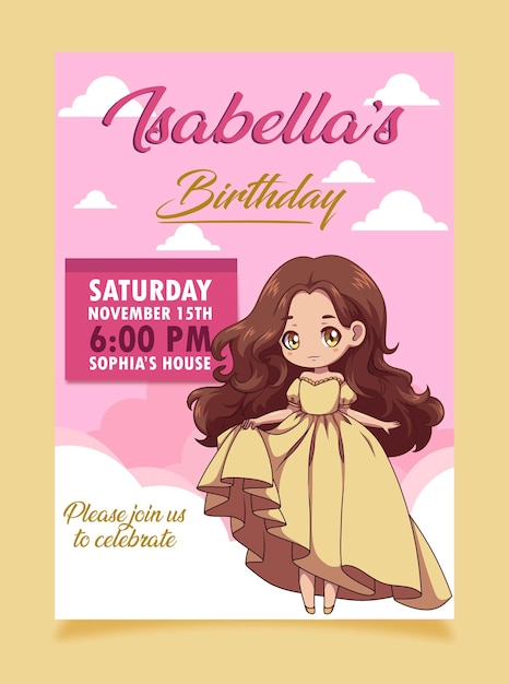 Vector invitation girl  birthday princess beautiful