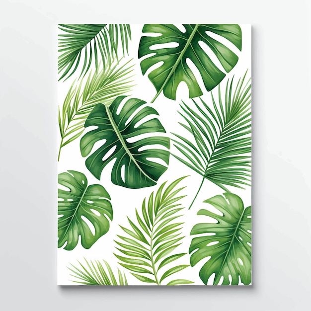 Vector invitation jungle painting paradise tropic textile palm print watercolor exotic wallpaper foliage