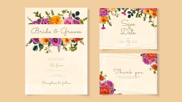 Invitation for marriage wedding invite card flower Save the date RSVP card thanks