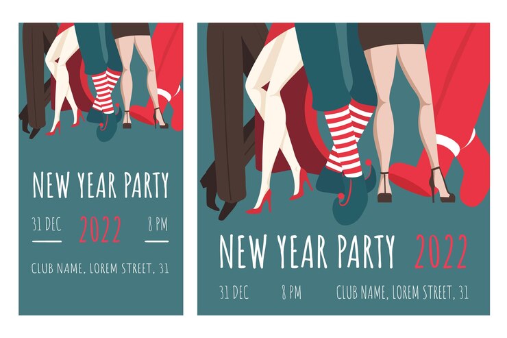 Vector invitation to the new years masquerade party group of dancing people in costumes