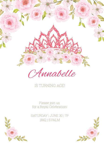 Vector invitation to the princess's birthday party template for baby shower invitation it is a girl