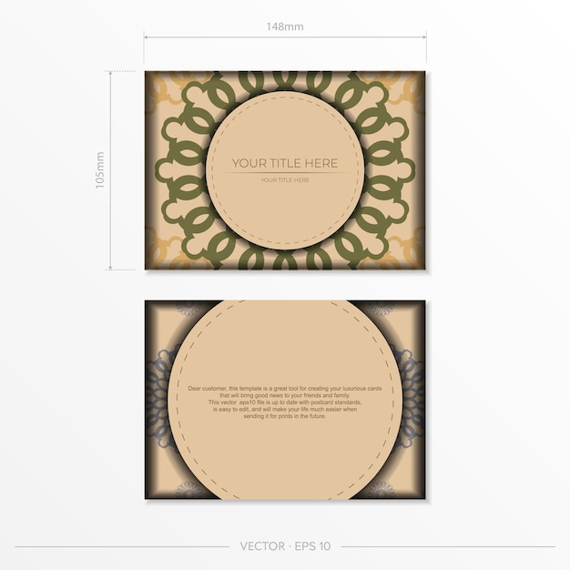 Invitation template with space for your text and abstract patterns Vector Beige color greeting card design with mandala patterns