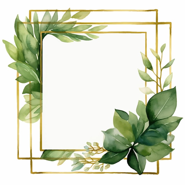 Vector invitation trendy print watercolor wedding border gold greenery elegant geometric composition frame