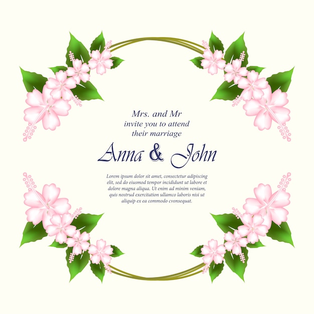 Invitation, wedding card with Hibiscus flowers 