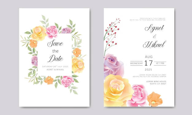 Invitation wedding cards with beautiful leaves and flower