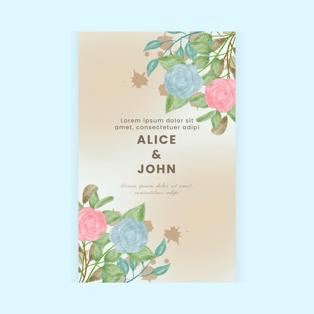 Invitation with floral watercolor background