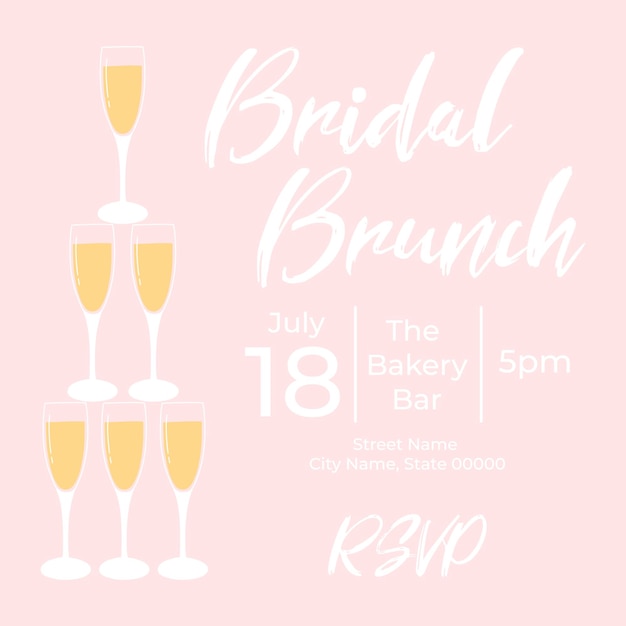 Vector invitational bridal brunch met glazen champagne bachelorette party uitnodigingssjabloon vector illustratie bubble brunch