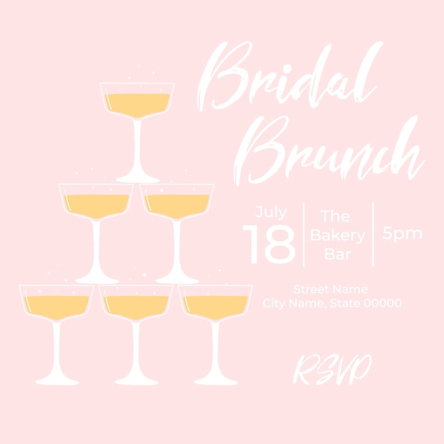Invitational bridal brunch with glasses of champagne Bachelorette party invitation template Vector illustration Bubble brunch