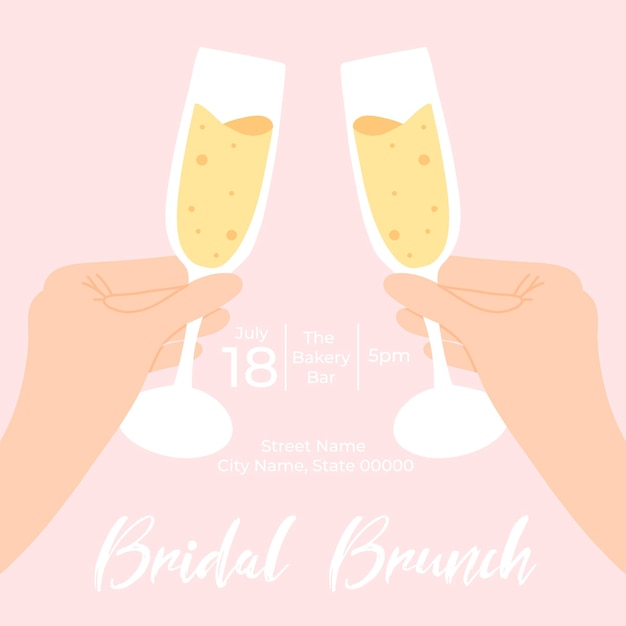 Vettore brunch di sposa con bicchieri di champagne modello di invito a bachelorette illustrazione vettoriale bubble brunch