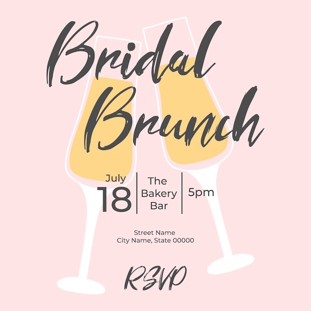 Brunch di sposa con bicchieri di champagne modello di invito a bachelorette illustrazione vettoriale bubble brunch