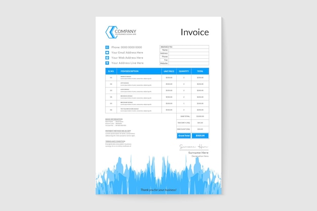 Invoice blue watercolor splatter brand identity template