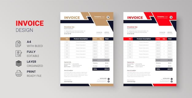 Vector invoice design for corporate business marketing company rental restaurant letterhead design