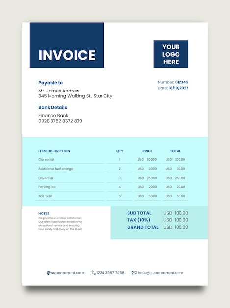 Invoice design template vector editable