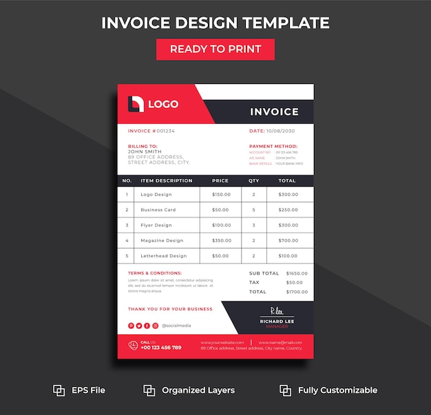 Invoice design template for your company or business