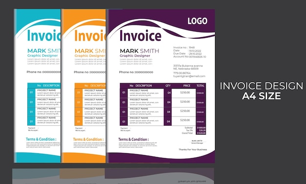 Invoice design white background design color purple and yellow new and quality full design