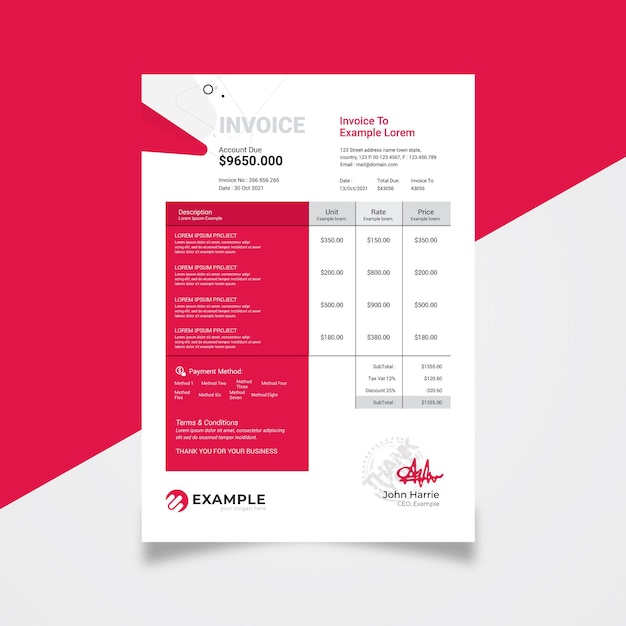 Invoice design with red accent