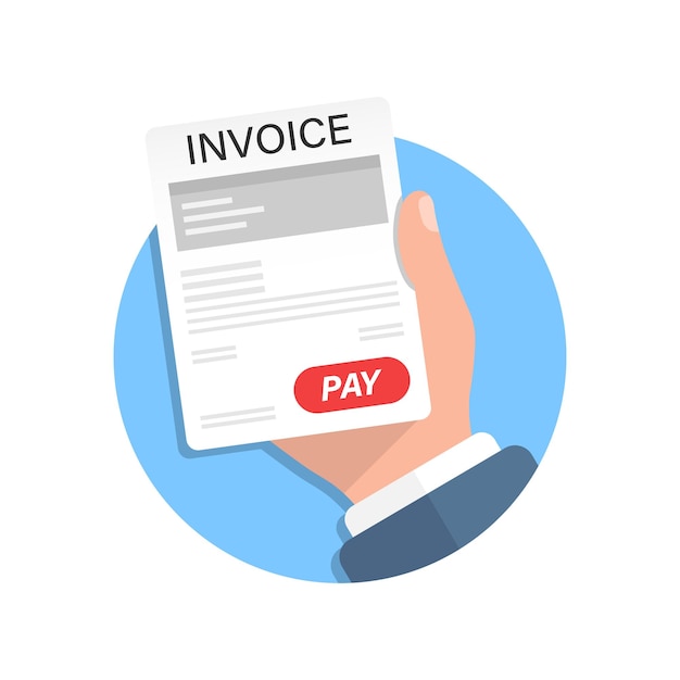 Invoice in hand illustration in flat style Transaction document vector illustration on isolated background Tax form sign business concept