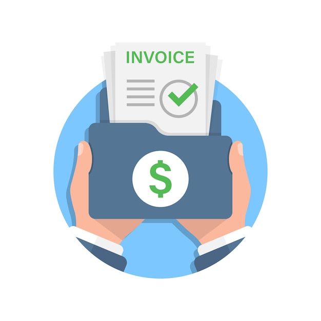 Invoice in hand illustration in flat style Transaction document vector illustration on isolated background Tax form sign business concept