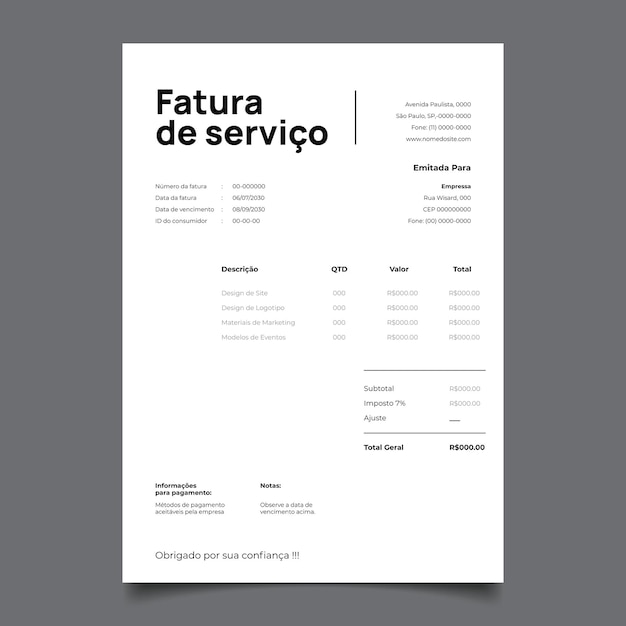 invoice layout in brazilian portuguese