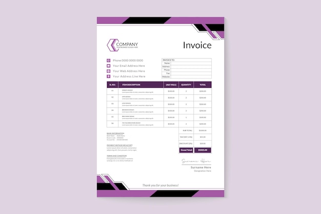 Invoice modern corporate business stationery template