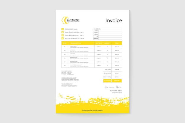 Invoice professional branding stationery with brush ink stains