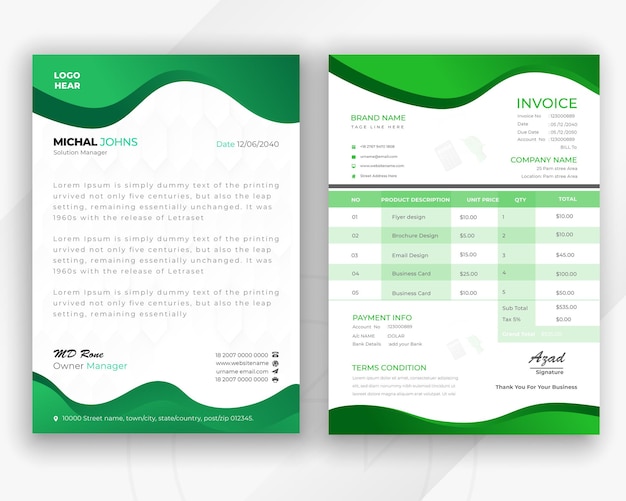 Invoice and professional business letterhead design template