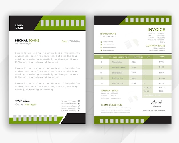 Invoice and professional business letterhead design template