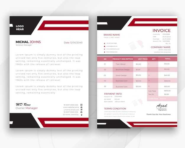 Invoice and professional business letterhead design template