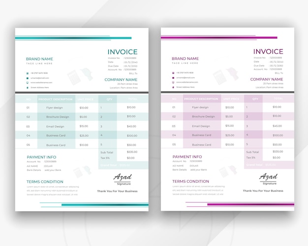 Invoice and professional stationery or note cover best design template