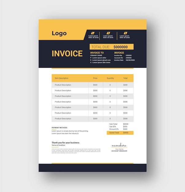 Vector invoice tamplete and bill invoice design