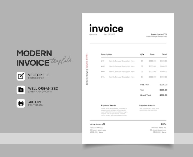 Vector invoice template for businesses