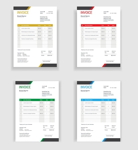 Invoice template design in abstract style